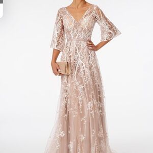 Embroidered Beaded Formal Maxi Dress
